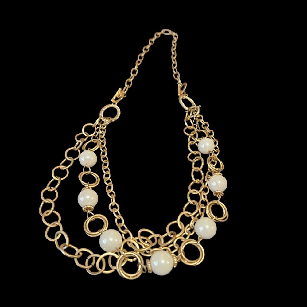 Premier Designs Gold Multi-Strand Statement Necklace with Faux Pearls
